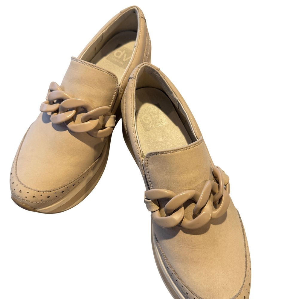 Dolce Vita Nude Beige Platform Chain Loafers Womens 7.5 Wingtip Chunky Shoe